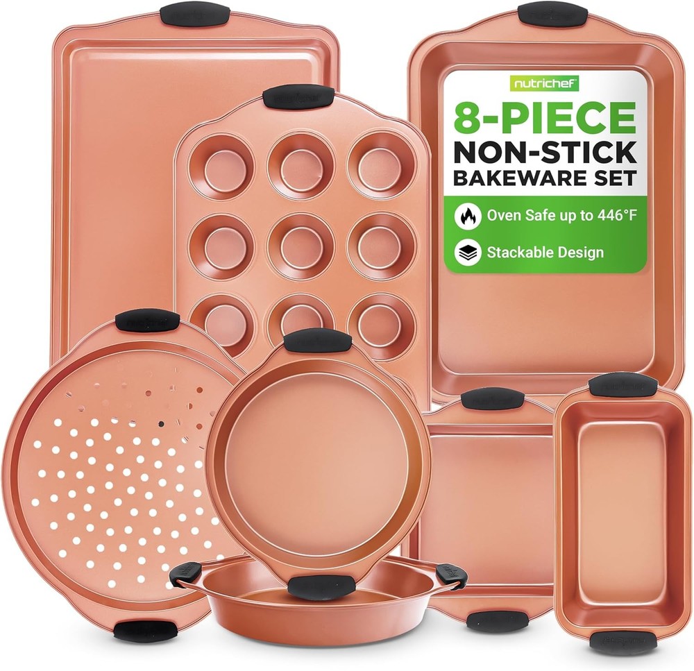 NutriChef 8 Piece Baking Pans Set - Copper (Open Box)