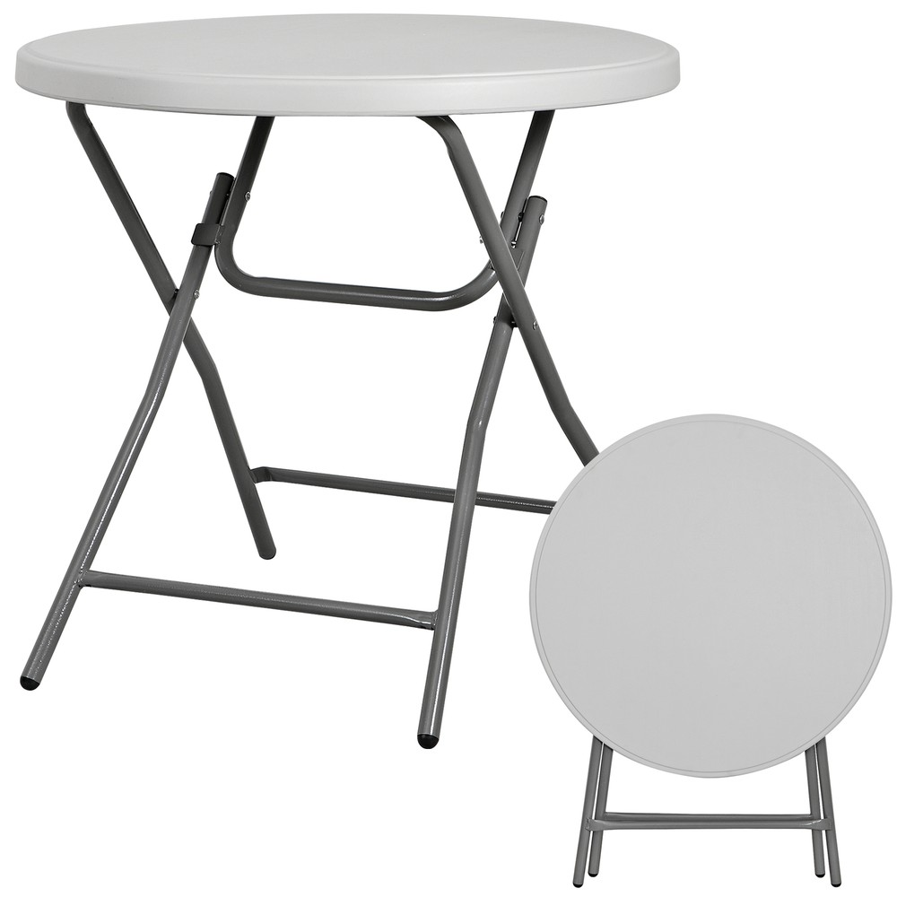 Folding Round Table 32 Inch Dining Card Utility Plastic Table for Camping White