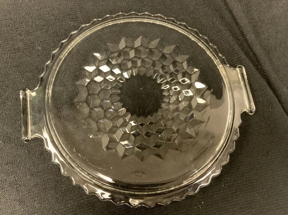 Jeannette CUBE pattern Round Glass Tray with Handles