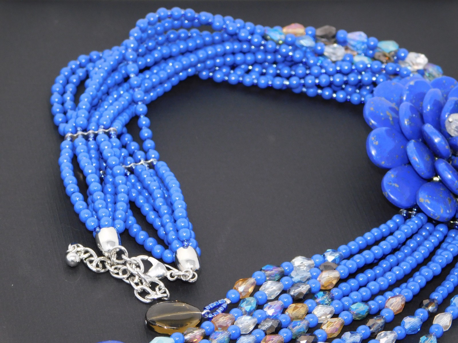 Vintage JOAN RIVERS Indigo Blue Starlet Floral Bead Statement Necklace