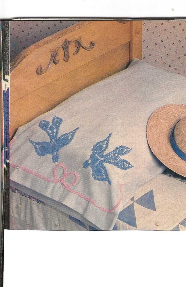 Pineapple Bluebird Pillowcase  (#348-40C) vintage crochet pattern
