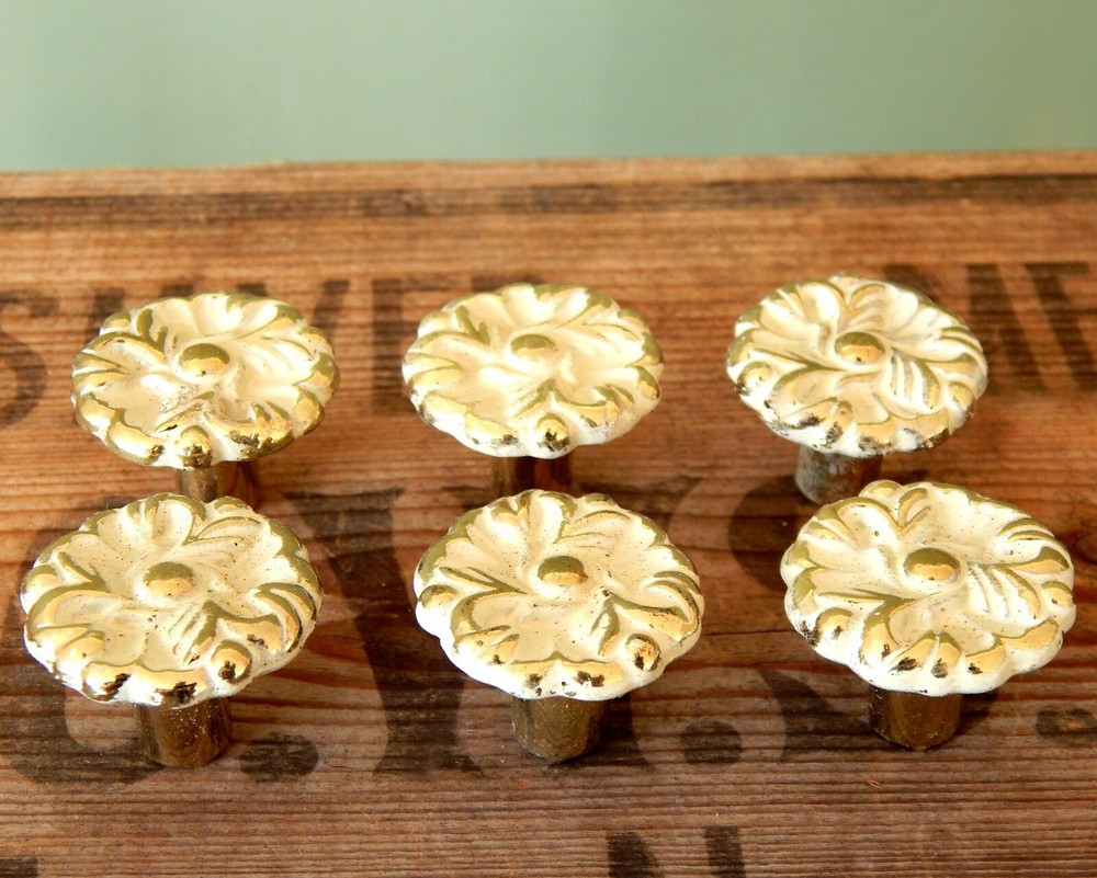 Vintage Set 6 x Mid Century MCM Retro Drawer Pulls Handles Knobs Ornate H7