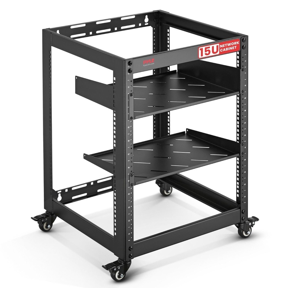 Pyle 15U Network Cabinet-Open Frame Rack, Wall Mountable Heavy Duty Designs
