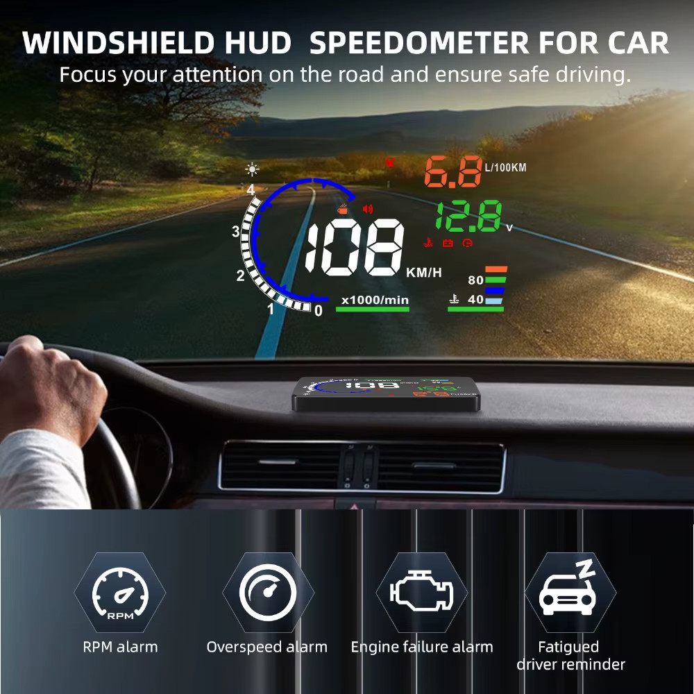 A8 5.5'' OBD2 EOBD HUD Car Head Up Display LED Windshield Projector Speedometer