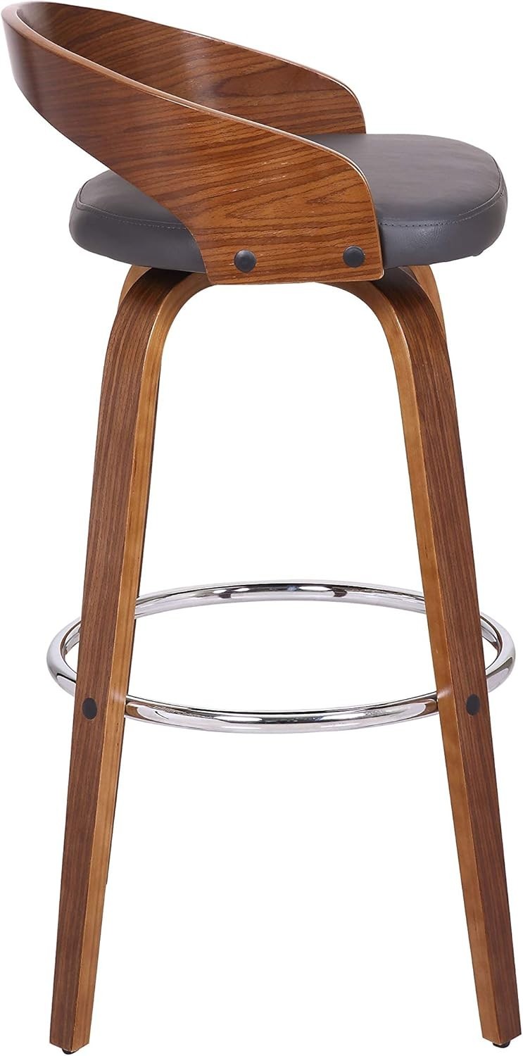 Armen Living Sonia 30" Bar Stool Swivel Gray Faux Leather and Walnut
