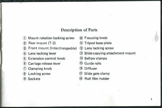 Soligor T-2 Flexomatic InterChangeable Bellows Extension Unit Instruction Manual