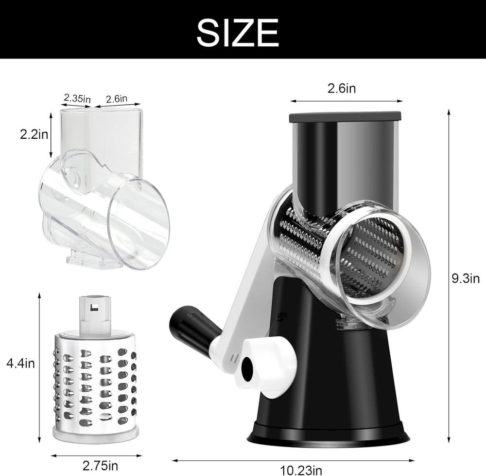 Three-Blade Hand Crank Cheese Grater with Non-Slip Base for Kitchen Efficiency