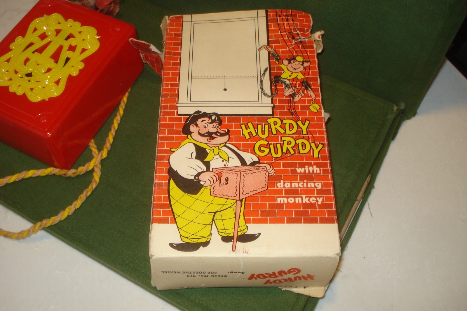 Vintage 1950's Hurdy Gurdy w/ Dancing Monkey Music Box Toy & Box Mattel, WORKS