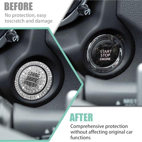 Car Engine Start Ring Sticker, Sparkling Rhinestone Push Start Button White
