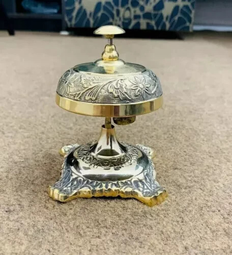 Table Desk Bell Antique Vintage Brass Hotel Service Ornate Reception Counter