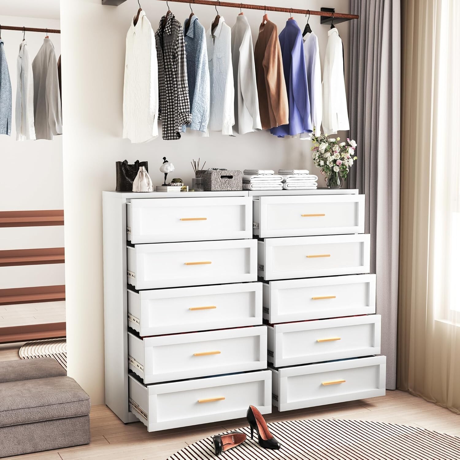 Cofar 47.72" Metal 5 Drawer Tall Dresser Storage Cabinet For Bedroom,Livingroom