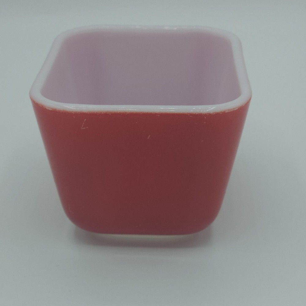 Vintage PYREX Refrigerator Dish Red Rectangular Glass USA VTG Kitchen 4"