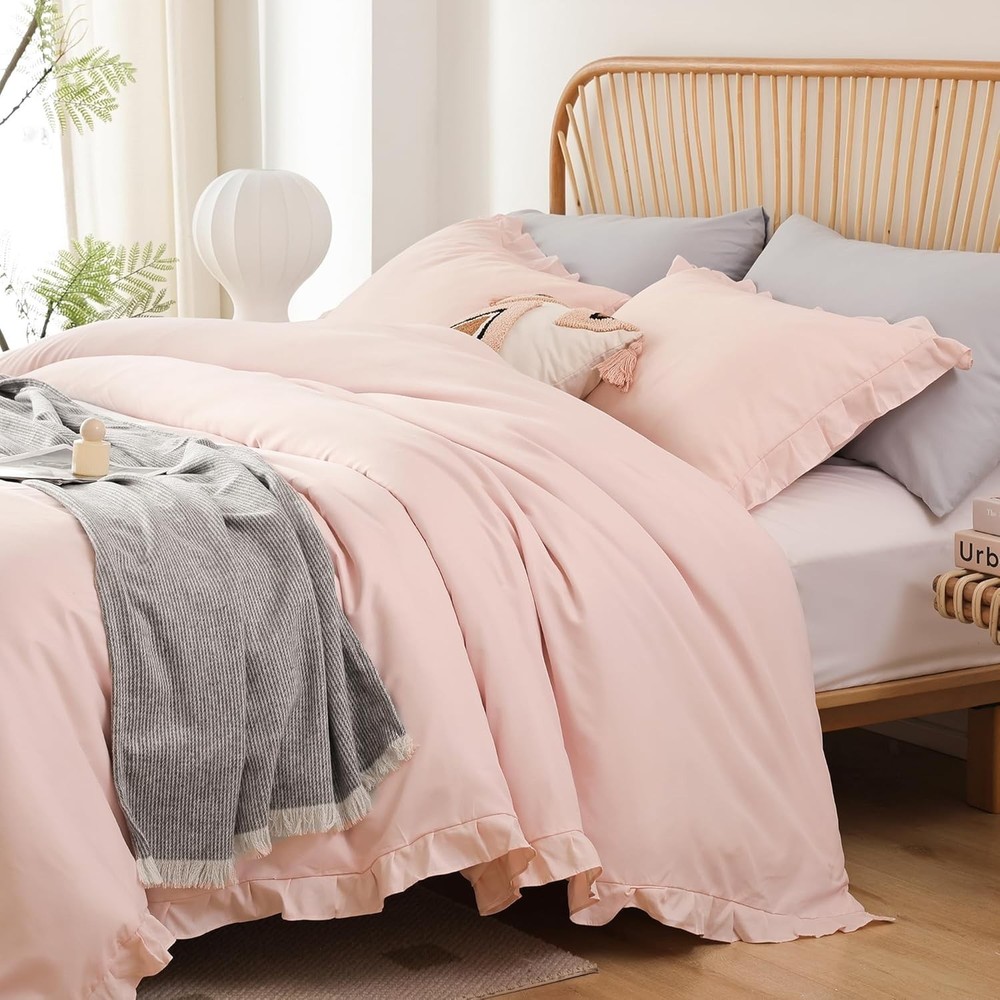 Soft Fluffy Comforter Set 3PCS 1 Ruffled Blush Comforter Set & 2 Pillowcases