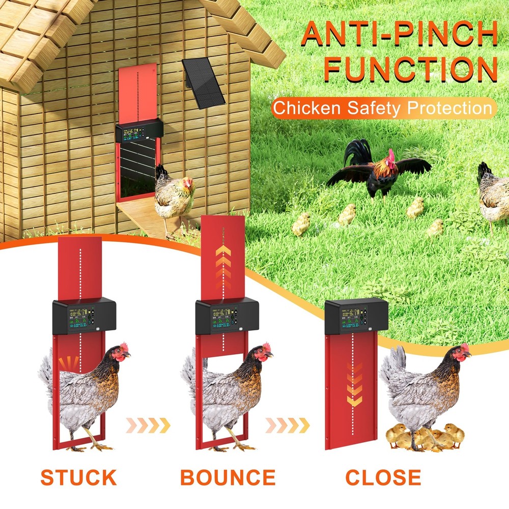 Chicken Coop Door Solar Powered with Programmable Remote Control, Automatic A...