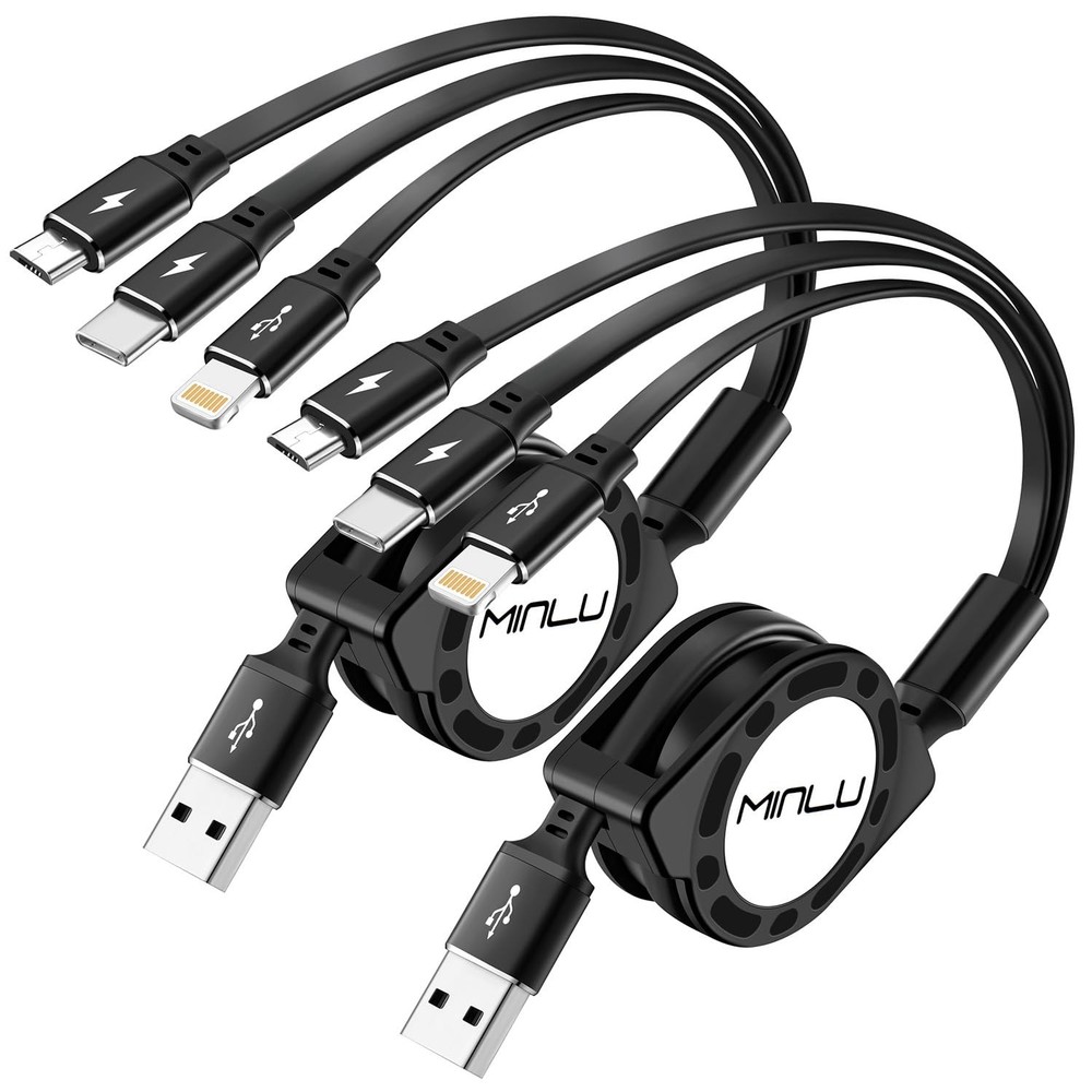 Multi Charging Cable, [2Pack 4Ft] 3 in 1 Retractable Fast Charger Cable...