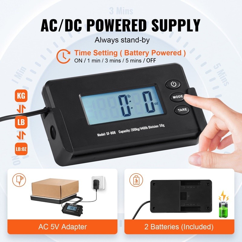 Digital Postal Scale 440lbs LCD Shipping Scale AC DC Power Tare Function New