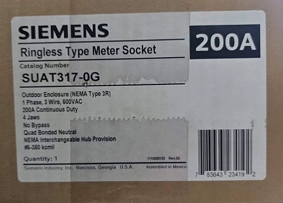 SIEMENS SUAT317-0G RINGLESS METER SOCKET 200A