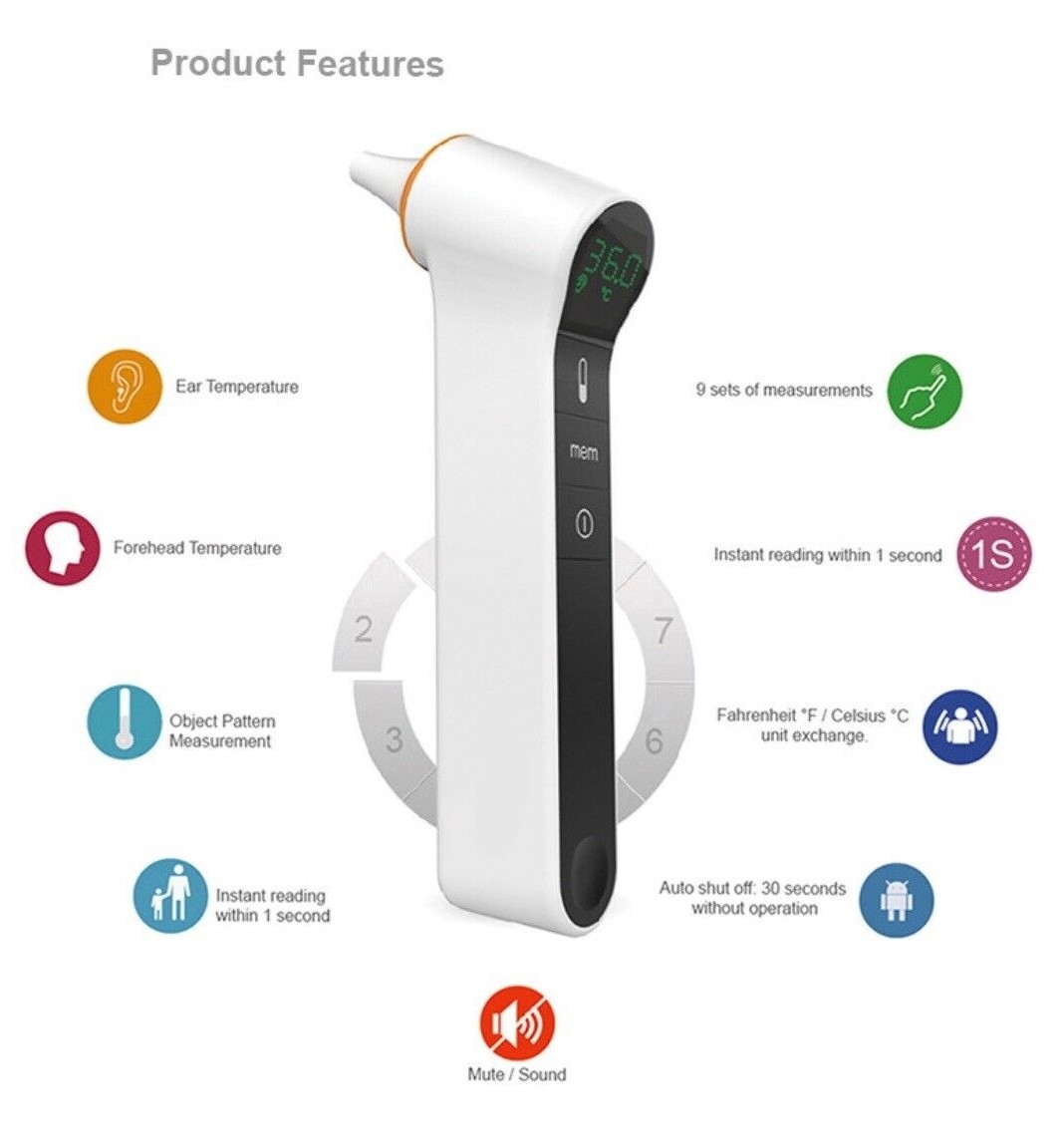 Infrared Non-Contact Forehead Thermometer FDA CE Medical Grade Babies Adult