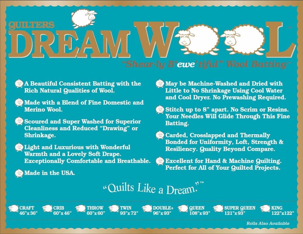 Quilter's Dream Batting Wool Throw 60" x 60"
