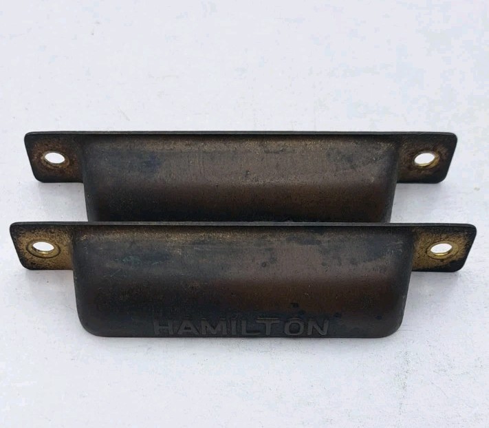 Antique Bin Pulls Drawer Printers Cabinet Hamilton Handle Brass Hardware Pair