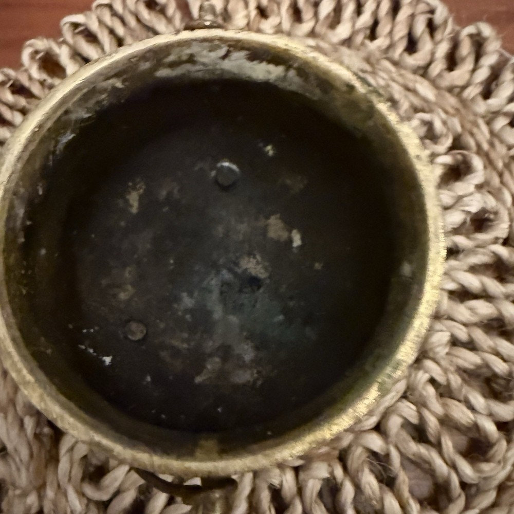 Vintage Solid Brass Smudge Pot Cauldron Fire Starter w/ Lid – 6” – 5 lbs – EVC