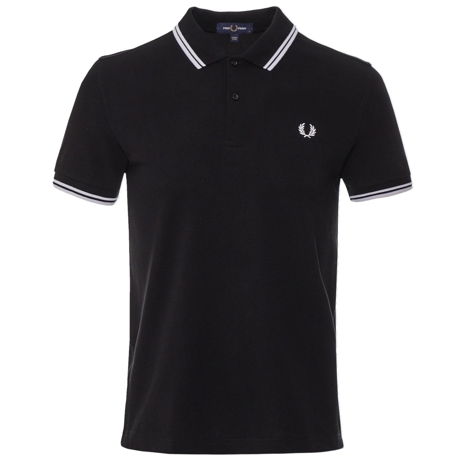 NWT - Fred Perry M3600 Twin Tipped Polo Shirt - BLACK/WHITE - Size : L - XXL