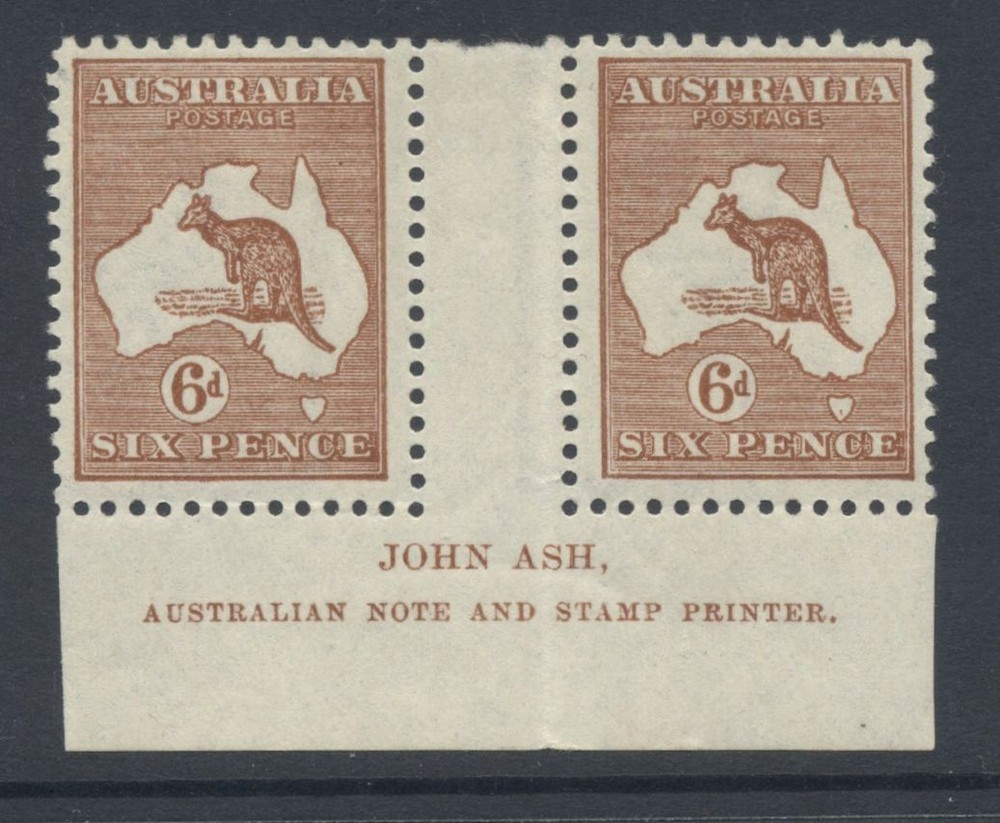 Australia 1923-4 6d imprint pair SG73 Mint u/m