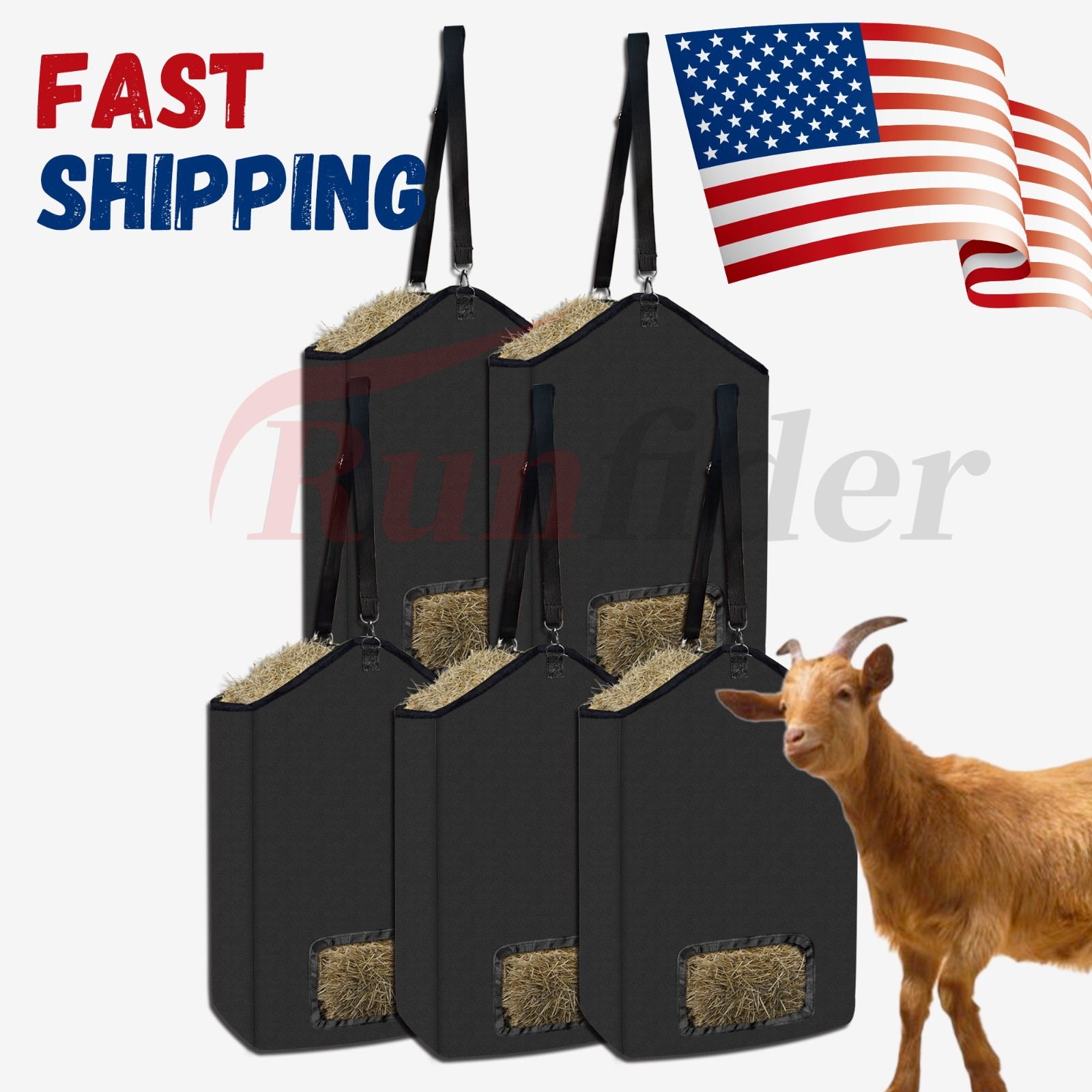 5-Pack Large Hanging Hay Feeder Bags – Heavy-Duty Oxford Fabric, 19.7"x17.7"x6"