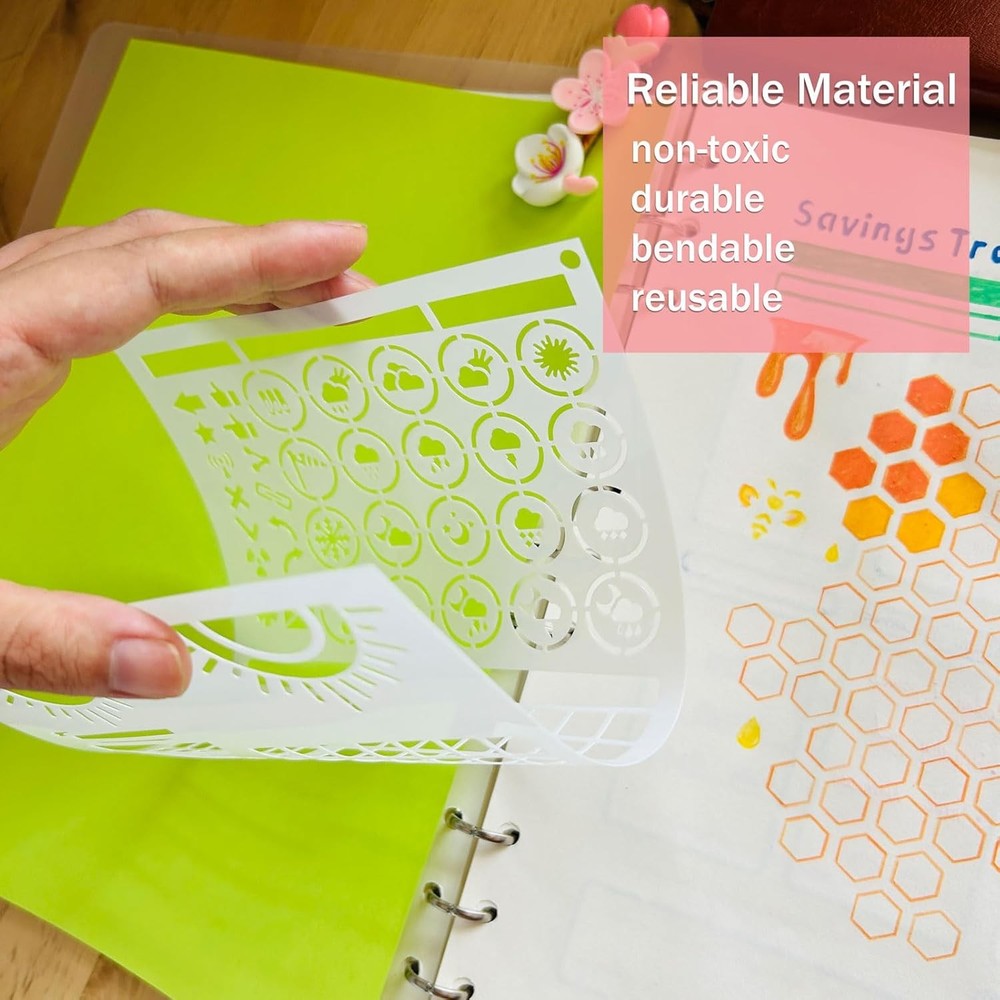 14 PCS A5 Plastic Reusable Multi-functional Tracker & Planner Stencils for...