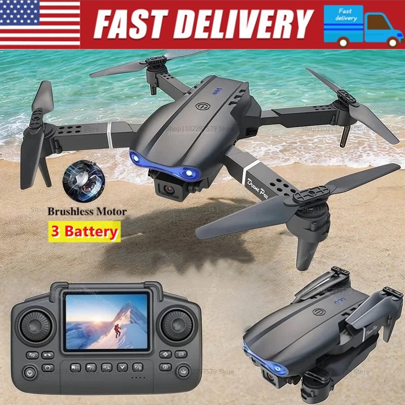 5K HD Camera Drone WiFi FPV RC Foldable Dual Camera w/ 3 Batteries+Screen Remote