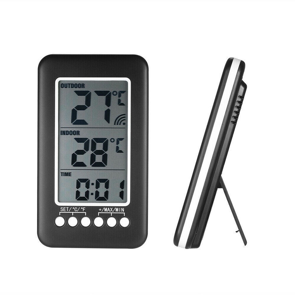 LCD Digital Thermometer Clock Indoor/Outdoor ℃/℉ Wireless Temperature Meter