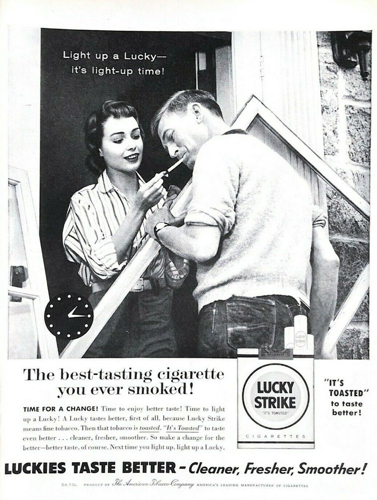 1955 Lucky Strike Cigarettes Print Ad It's Light Up Time