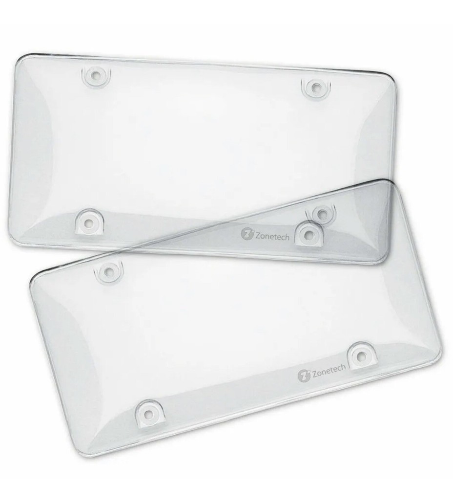 Zone Tech 2 Clear License Plate Tag Frame Covers Bubble Shields Protector Car