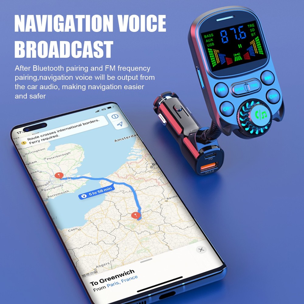 Bluetooth 5.3 MP3 Player Car Audio Quick Charger FM Transmitter Fast Charging