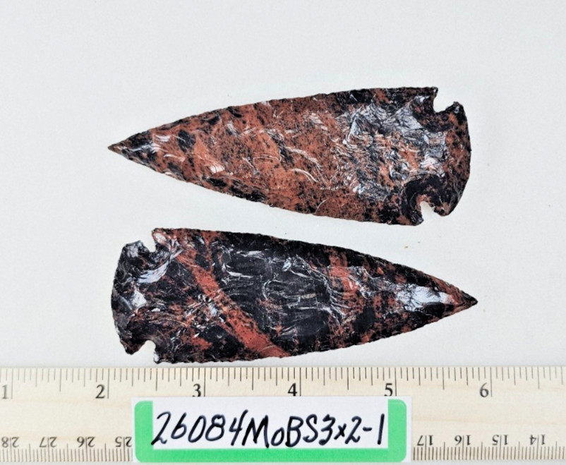 Pair of 3" Mahogany Obsidian Spearheads - Knife - Ceremonial - Hand Knapped