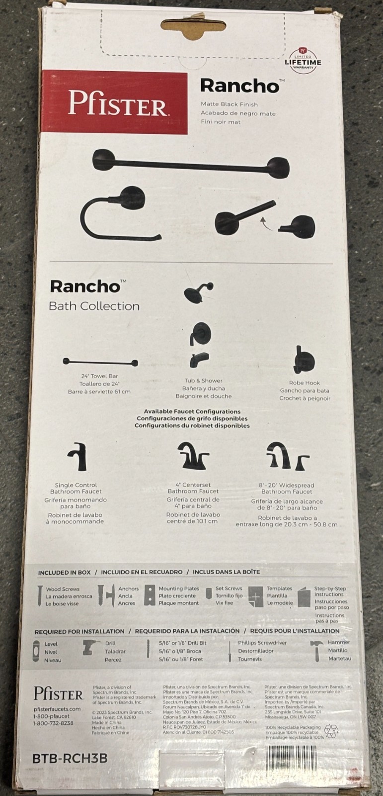 Pfister 3-Piece Rancho Matte Black Decorative Bathroom Hardware Set BTB-RCH3B