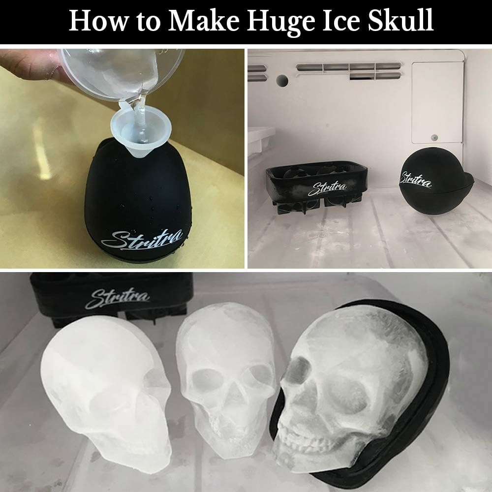 Extra Large 3D Skull Ice Mold Silicone Skull Chocolate Jelly Molds Trays with Fu