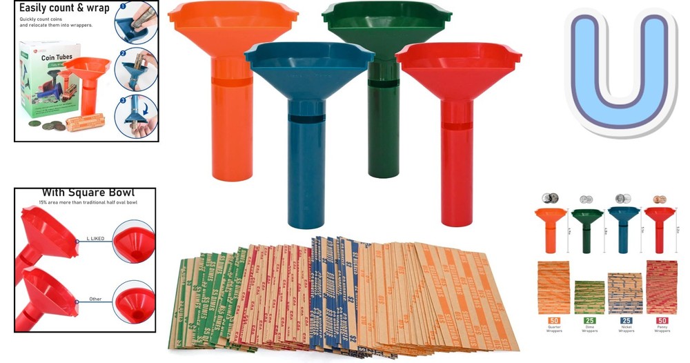 Complete Coin Wrapper & Sorter Tubes Set - 150 Assorted Pieces for Efficiency