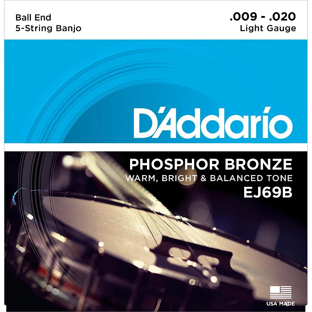 D'Addario EJ69 Phosphor Bronze Light 5-String Ball-End Banjo Strings (9-20)