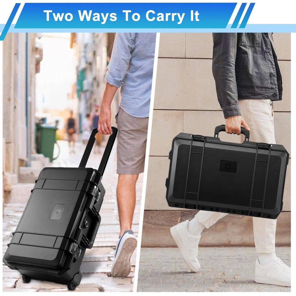 2.5cu Waterproof Rolling Protective Case,Hard Compact Camera Case W/Handle Wheel