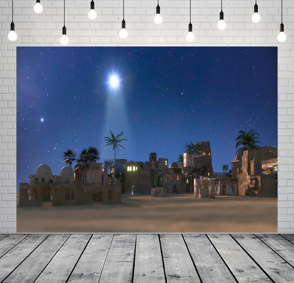 7x5 FT Fabric Nativity Backdrop Christmas Star Manger Bethlehem Background