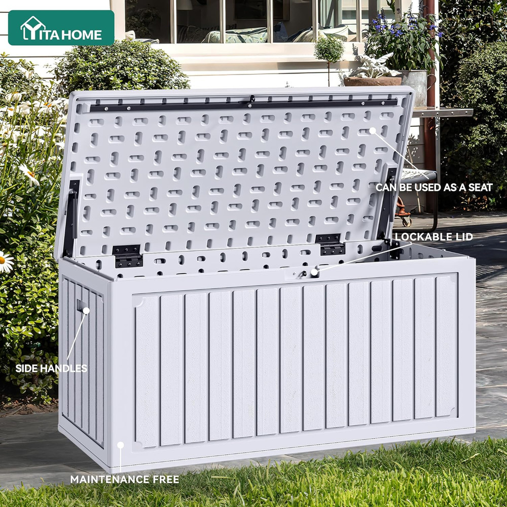 90 Gallon Large Deck Box, Double-Wall Resin Outdoor Storage Boxes, Deck Storage