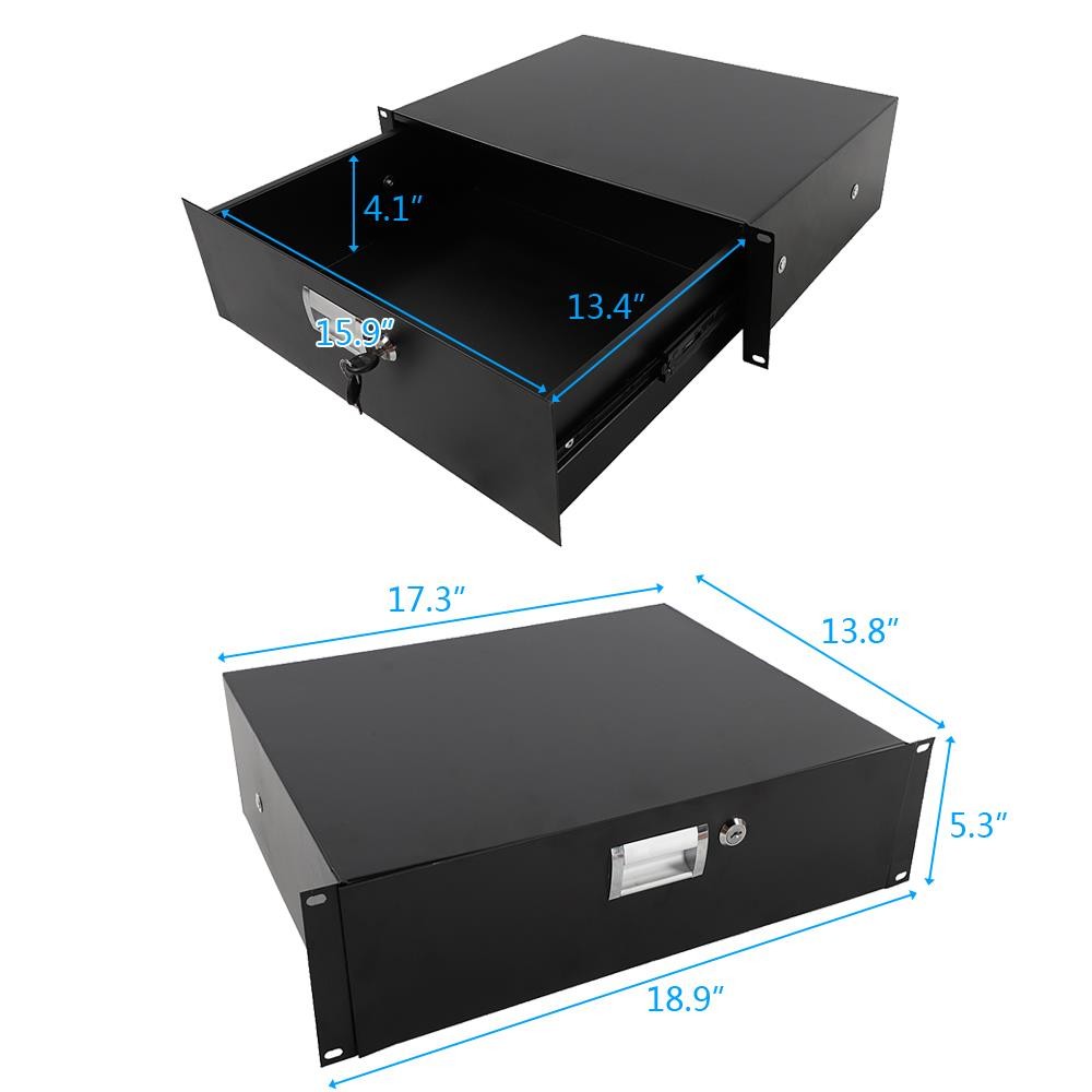 19" 3U Equipment Rack Drawer-Module Storage Patch Panel Data Cabinet With Key