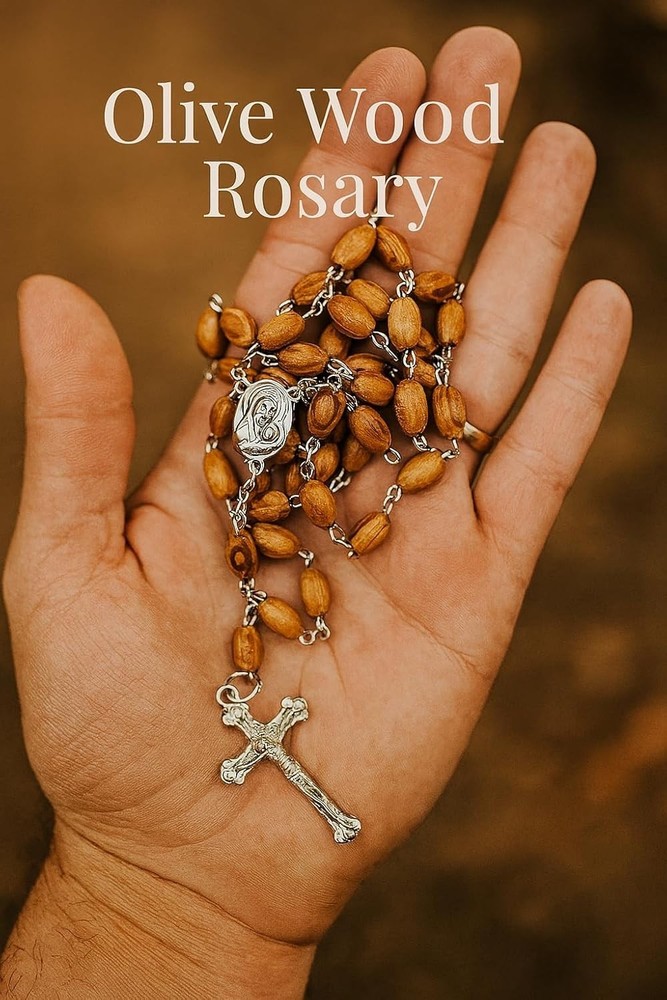 Authentic Jerusalem Rosary: Olive Wood Beads & Soil Medal Gift with Certificate