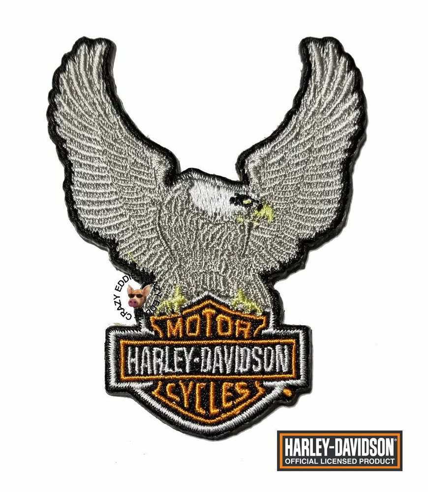 Harley Davidson® Embroidered Silver Up-Wing Eagle Bar & Shield Vest Patch Small