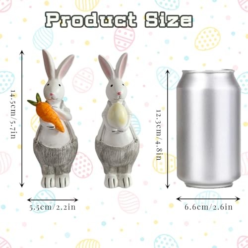 Resin Easter Bunny Decor, Adorable Mini Bunny Figurine with Carrot and Overalls