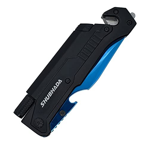 Folding Pocket Knives,Multi Function Emergency Tool Knives, Led Blue Titanium