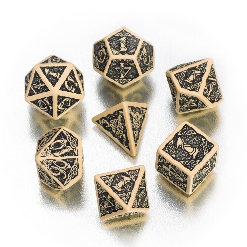 Celtic 3D Revised Dice Set - 7 Piece - Beige and Black
