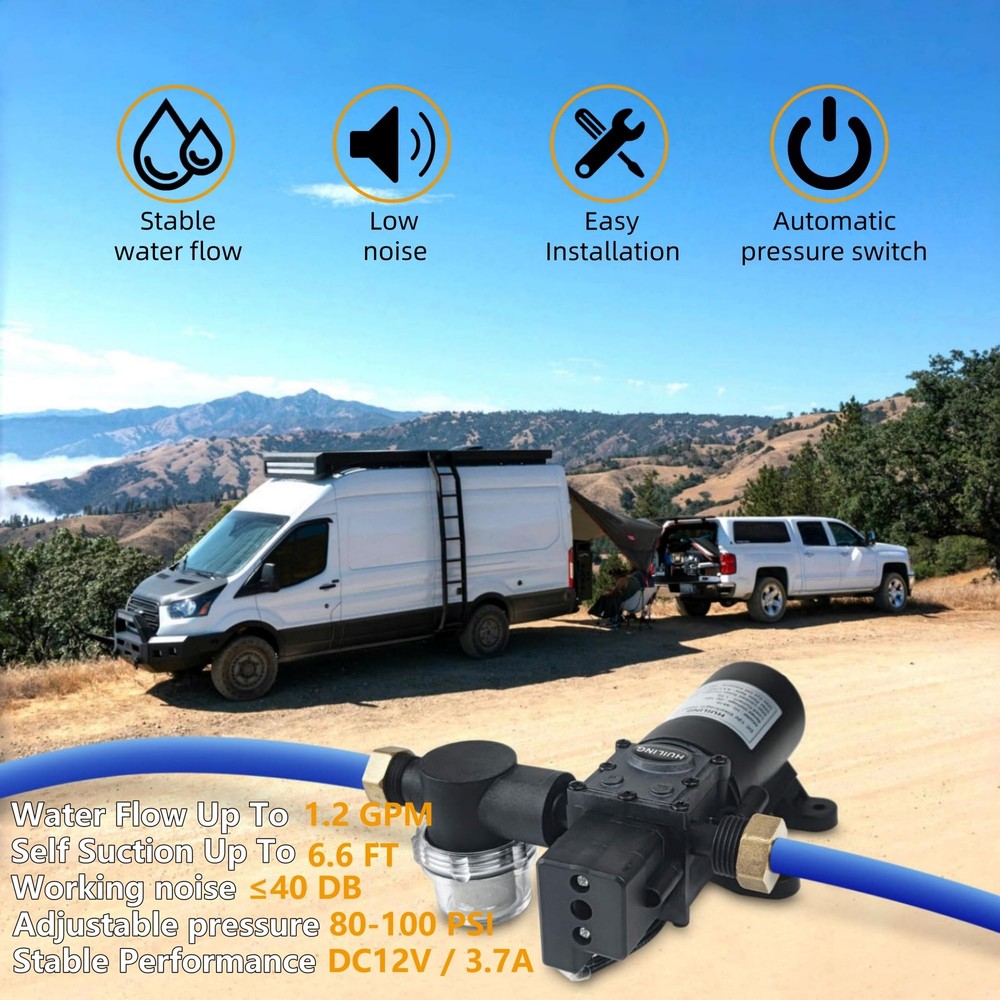 DC 12V Diaphragm Pump, Self-Priming Pump with Filter Quick Connection Termina