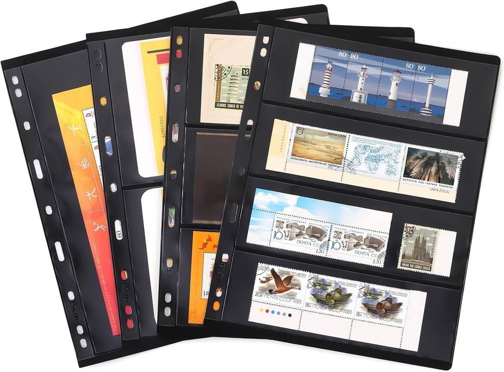 Elsjoy 20 Sheets 40 Pages Stamp Album Pages, 9-Hole Stamp Collection Inserts Dou